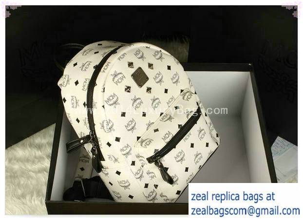 High Quality Replica MCM Stark Backpack Large in Calf Leather 8004 White - Click Image to Close